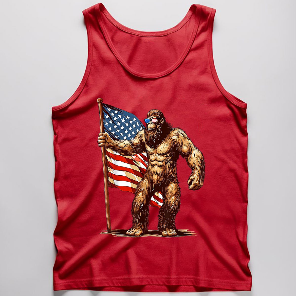 American Flag Bigfoot Sunglasses Patriotic 4th of July USA Tank Top Shirt