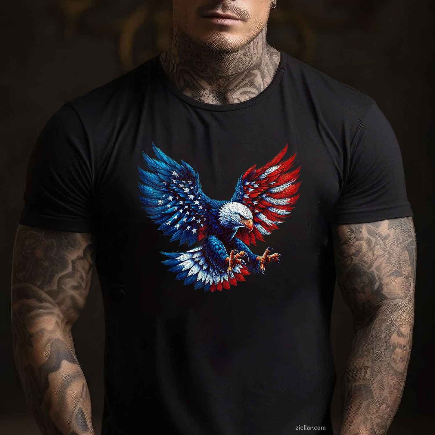 American Flag Bald Eagle Patriotic Eagle 4th of July USA T-Shirt Tee for Men Women Adults Unisex