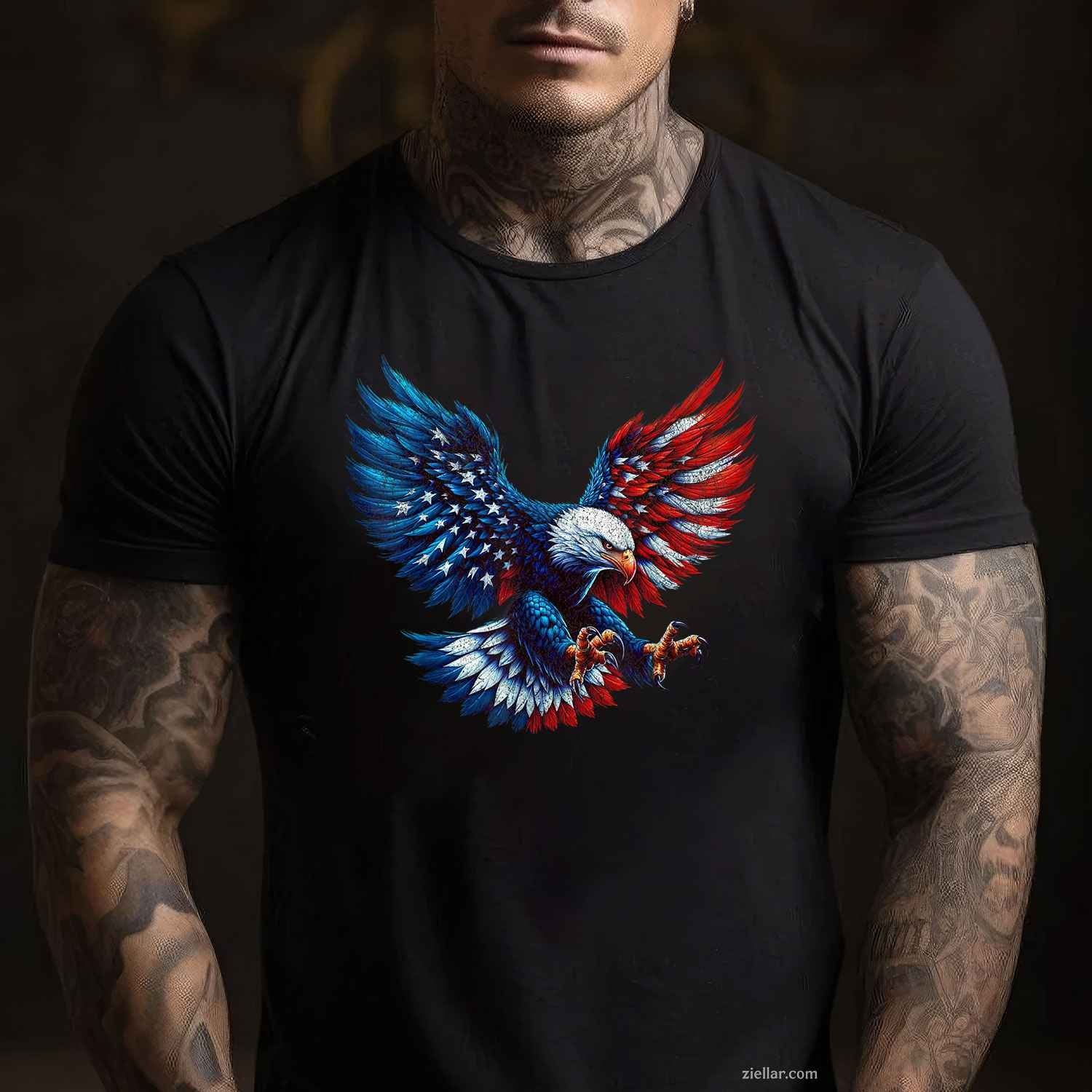 American Flag Bald Eagle Patriotic Eagle 4th of July USA T-Shirt Tee for Men Women Adults Unisex