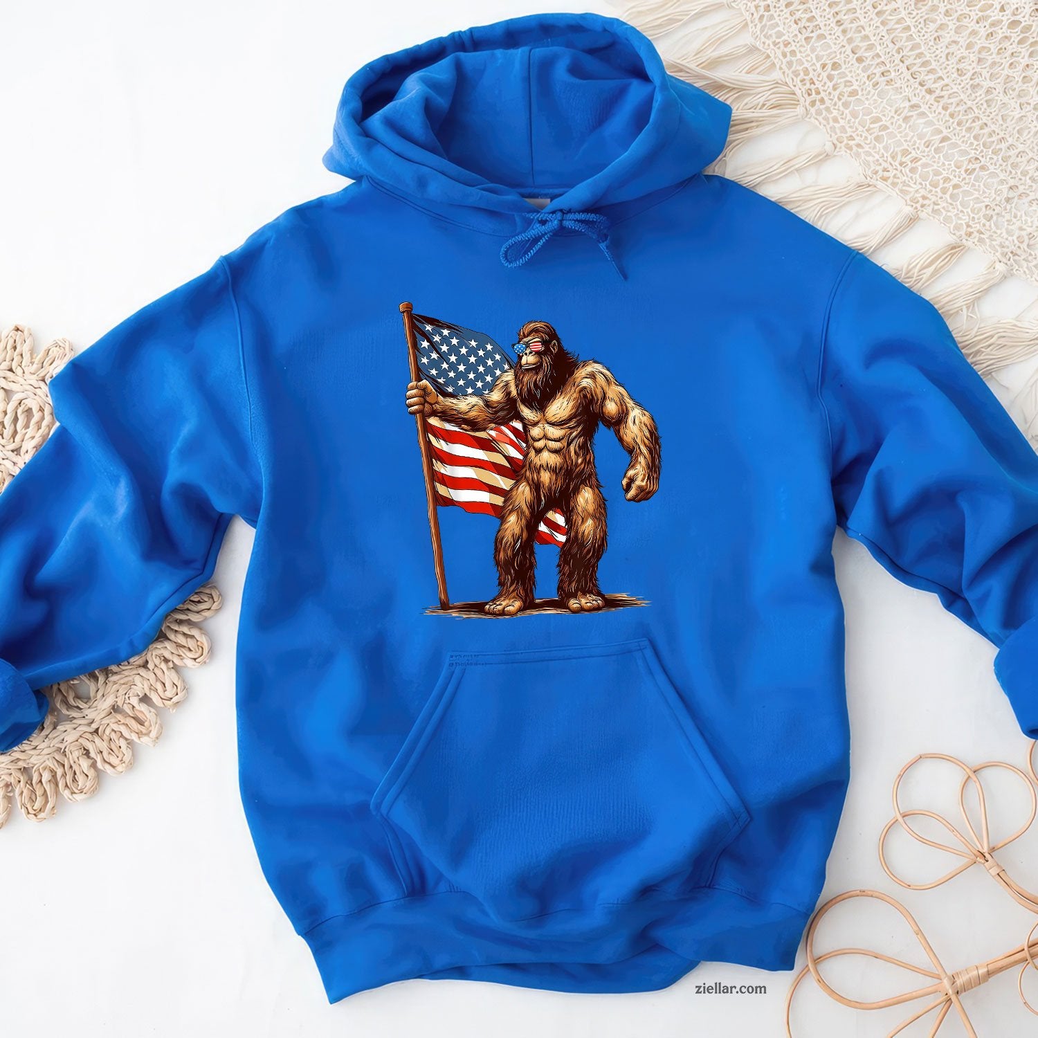 American Flag Bigfoot Sunglasses Patriotic 4th of July USA Hoodie Shirt