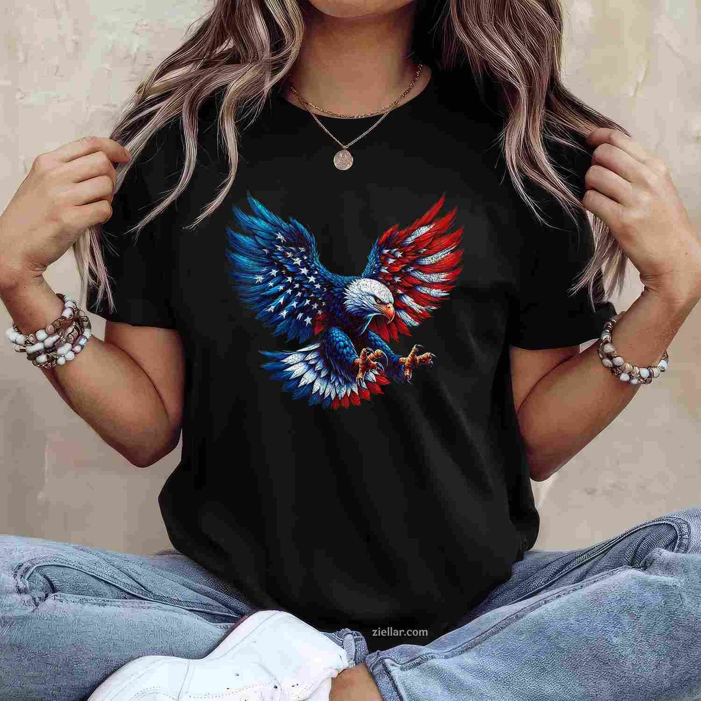 American Flag Bald Eagle Patriotic Eagle 4th of July USA T-Shirt Tee for Men Women Adults Unisex