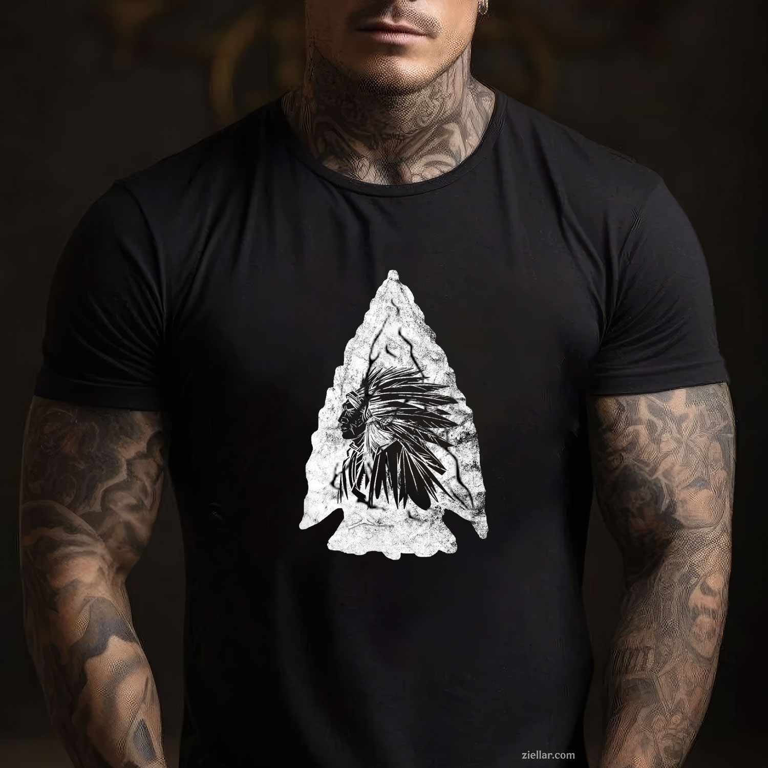 American Motorcycle Skull, Native Indian Eagle Chief Vintage T-Shirt And Tee For Adults