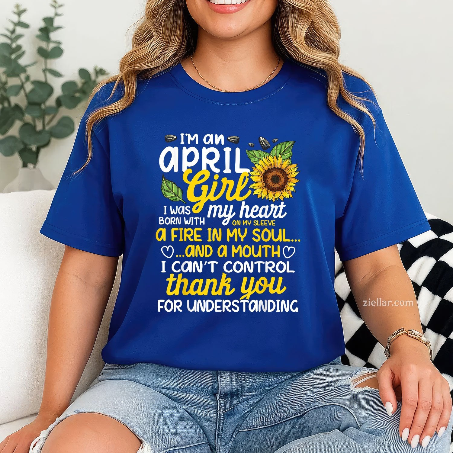 April Sunflower Girl Tee and T-Shirt, I’m a Queen Born in April T-Shirt Gift for Women Adults