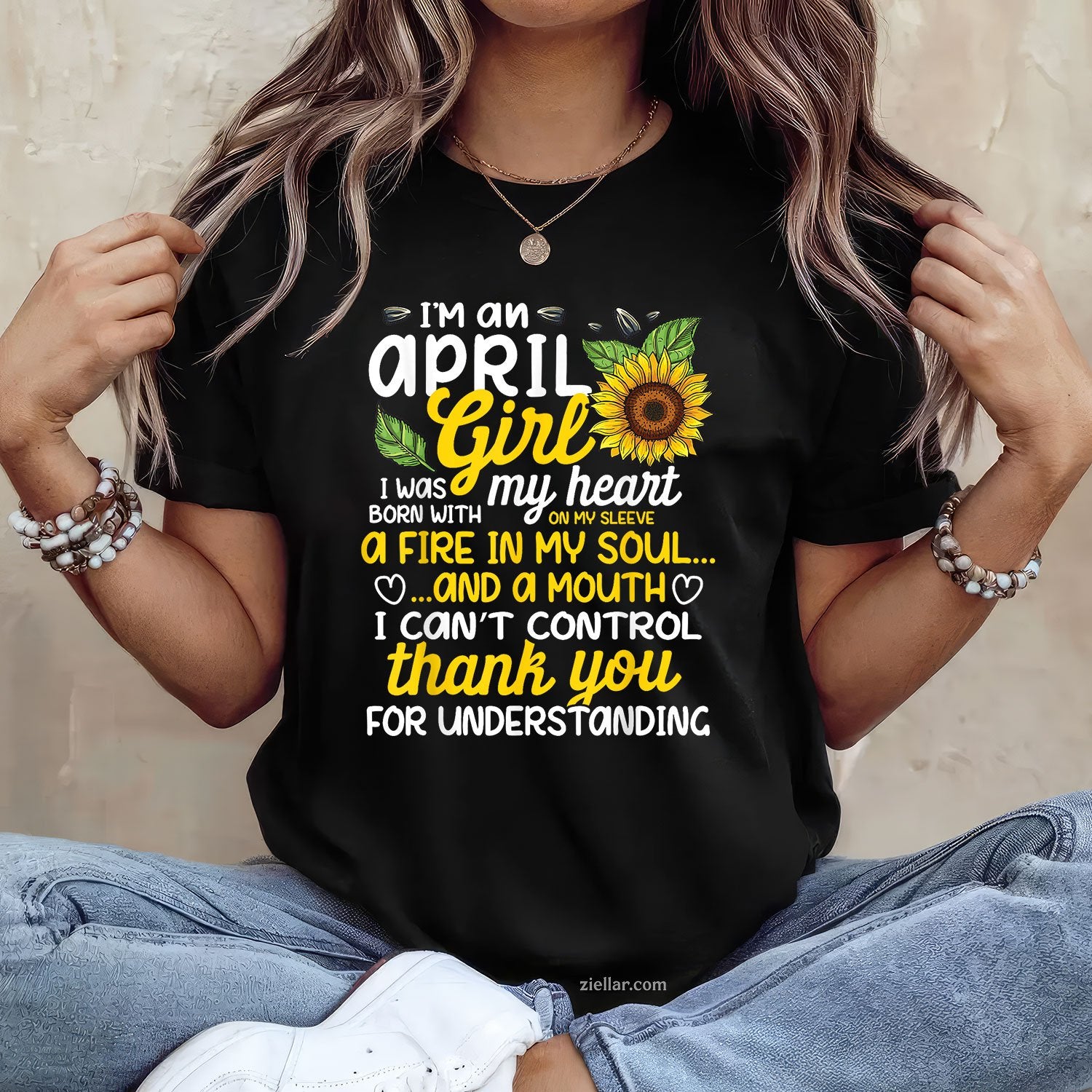 April Sunflower Girl Tee and T-Shirt, I’m a Queen Born in April T-Shirt Gift for Women Adults