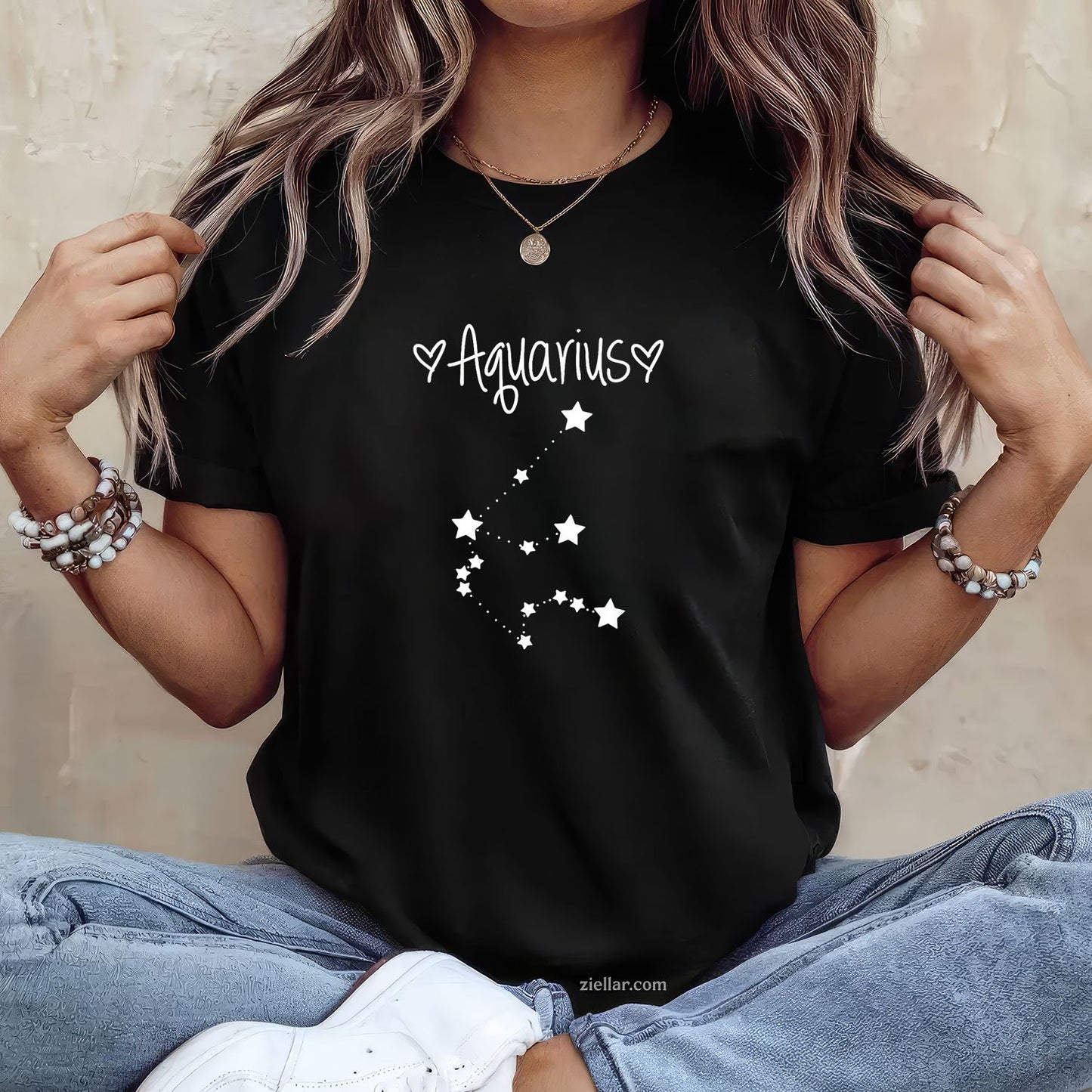 Aquarius Horoscope Tee and T-Shirt, Zodiac Birthday Gift T-Shirt for January February Adults