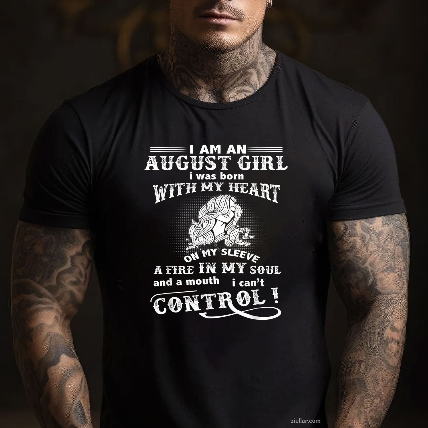 August Girl Heart on Sleeve Tee and T-Shirt, Proud Leo Birthday T-Shirt for Women Adults