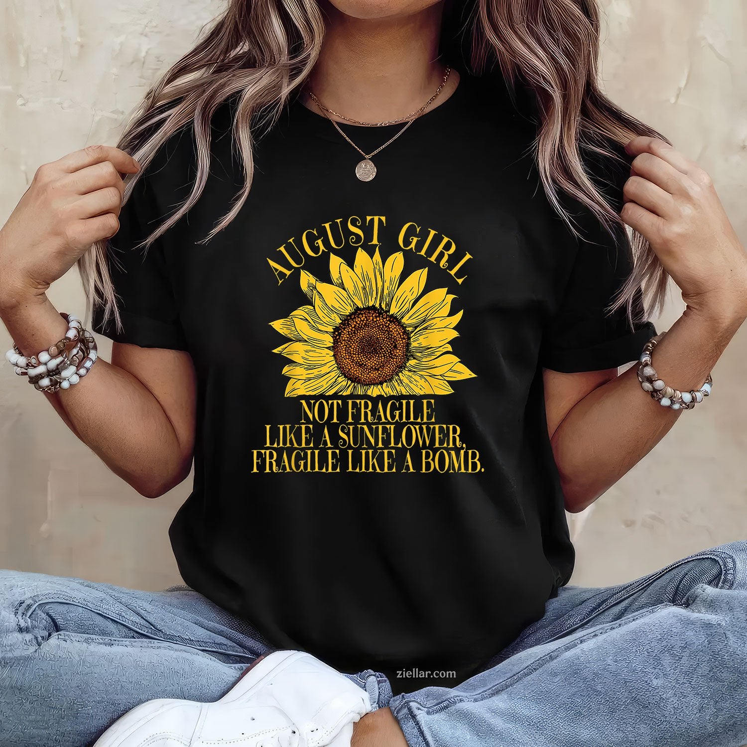 August Girl Sunflower Tee and T-Shirt, Funny Flower Quote Birthday T-Shirt for Women Adults