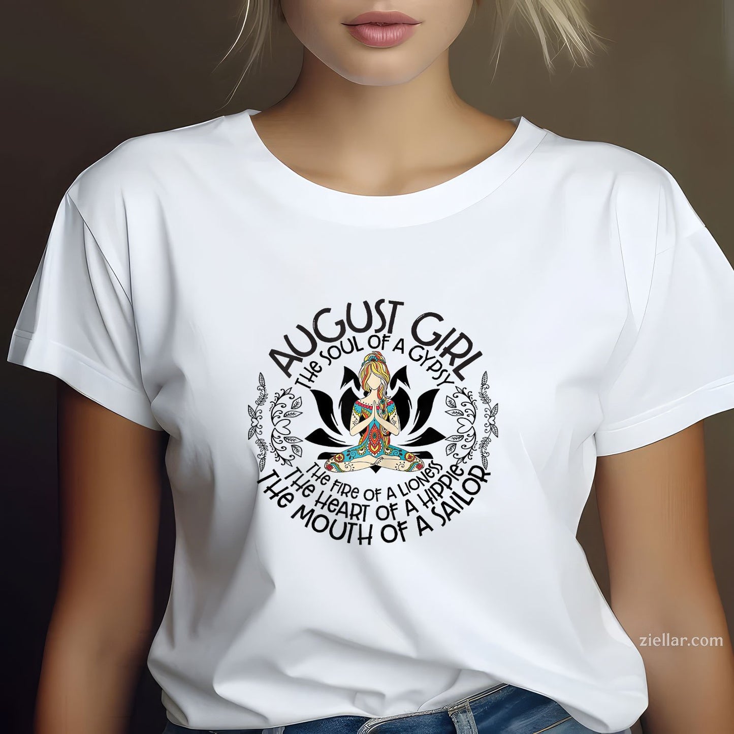 August Girl Hippie Heart Tee and T-Shirt, Sailor Mouth Birthday T-Shirt Gift for Women Adults