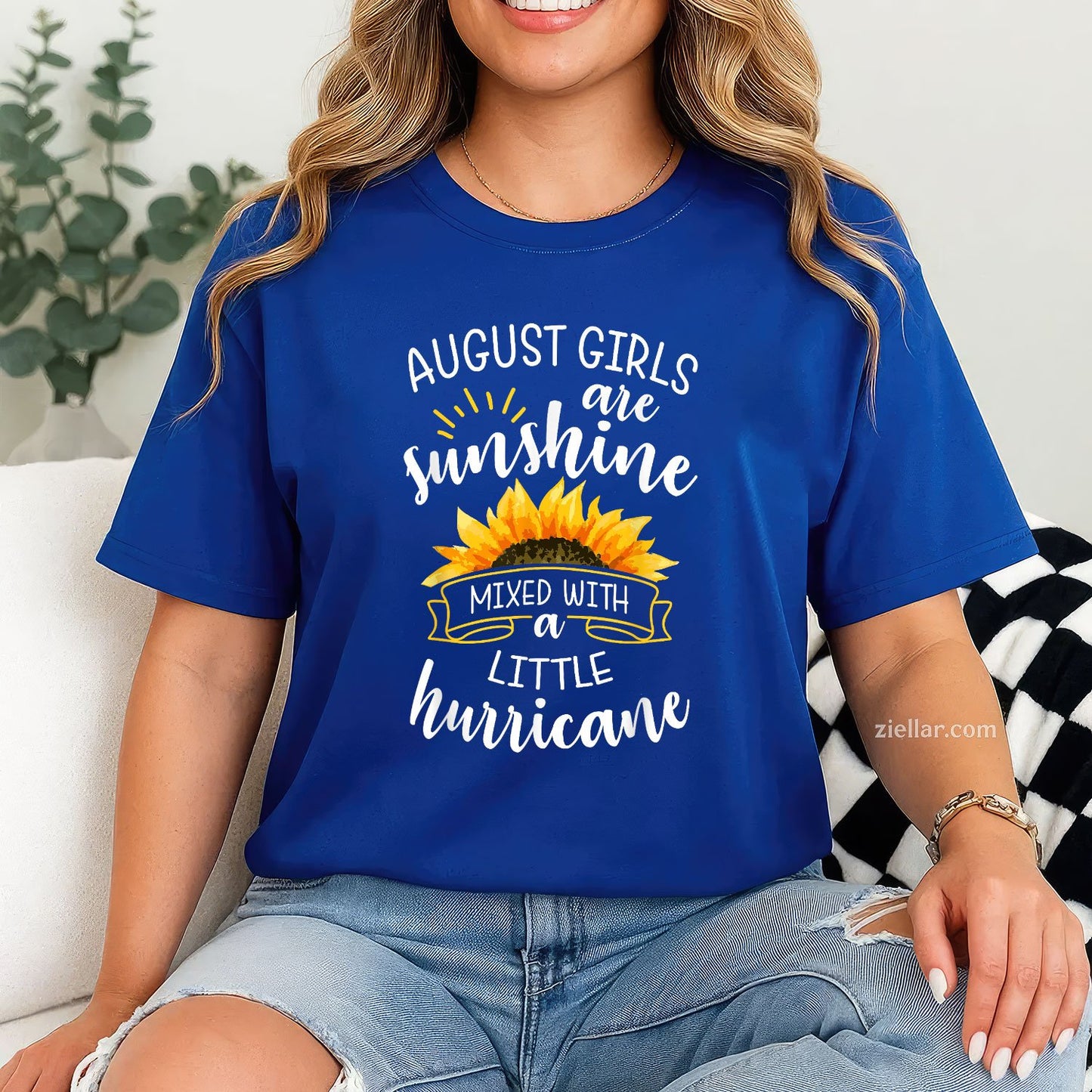 August Girls Are Sunshine Tee and T-Shirt, Mixed with Hurricane Funny Birthday T-Shirt for Adults