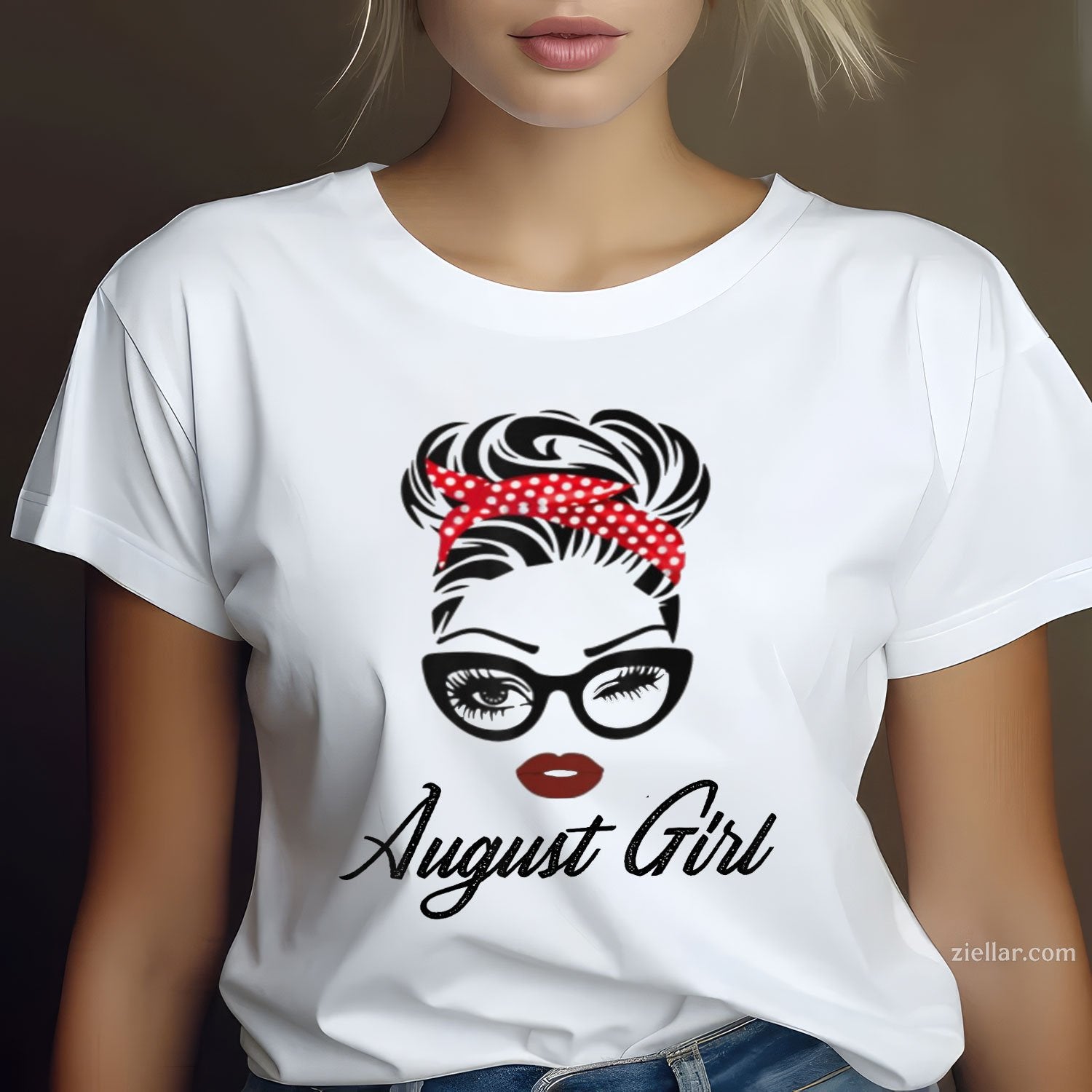 August Girl Wink Eye Face Tee and T-Shirt, Born in August Birthday T-Shirt for Women Adults