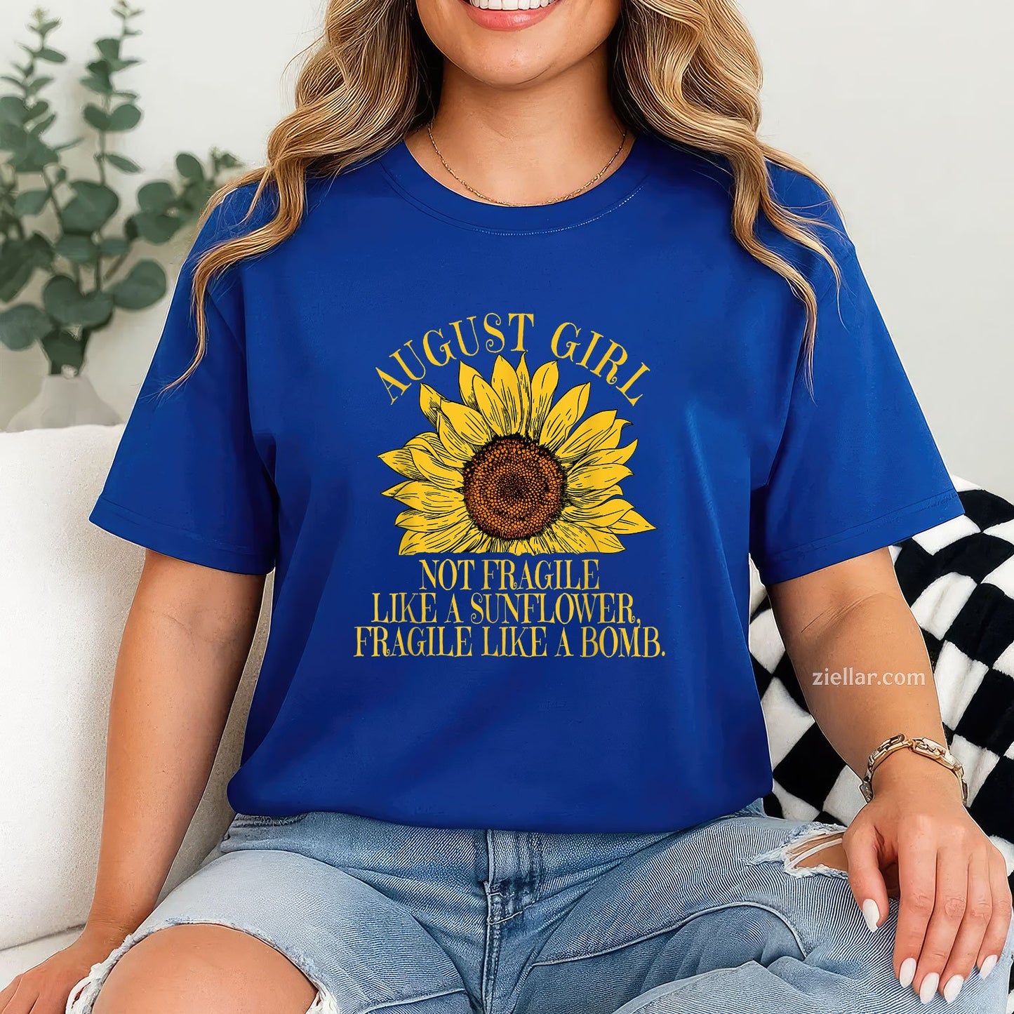 August Girl Sunflower Tee and T-Shirt, Funny Flower Quote Birthday T-Shirt for Women Adults