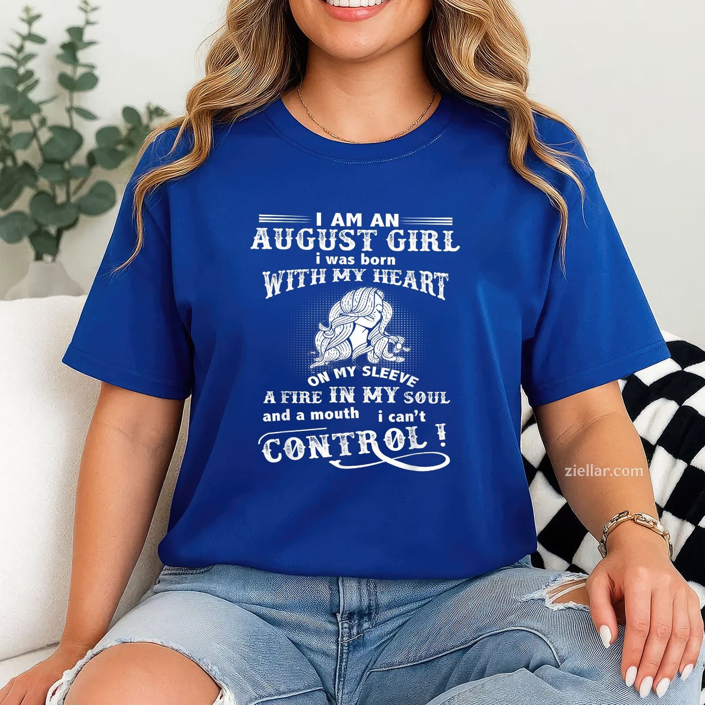 August Girl Heart on Sleeve Tee and T-Shirt, Proud Leo Birthday T-Shirt for Women Adults