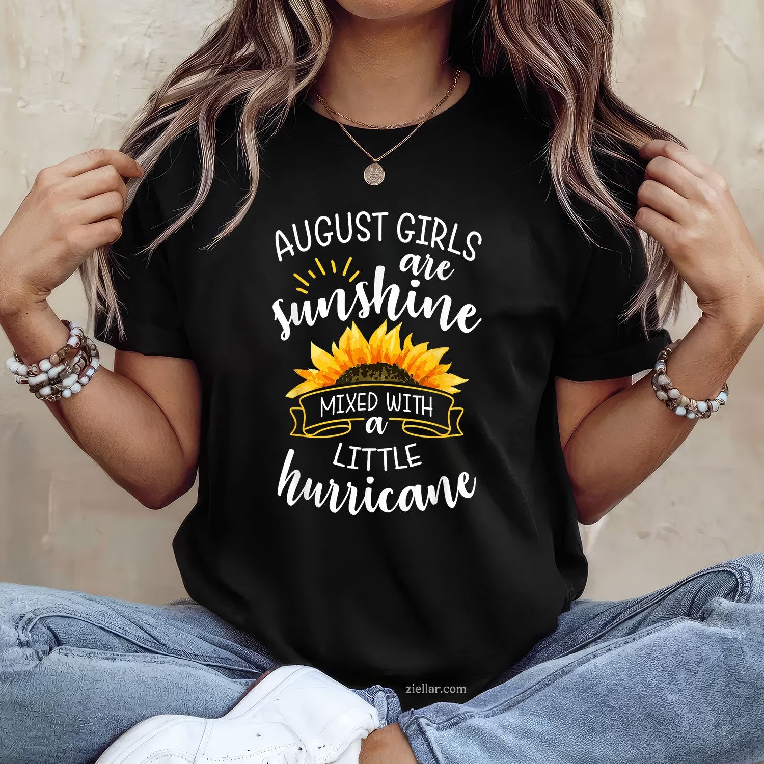 August Girls Are Sunshine Tee and T-Shirt, Mixed with Hurricane Funny Birthday T-Shirt for Adults