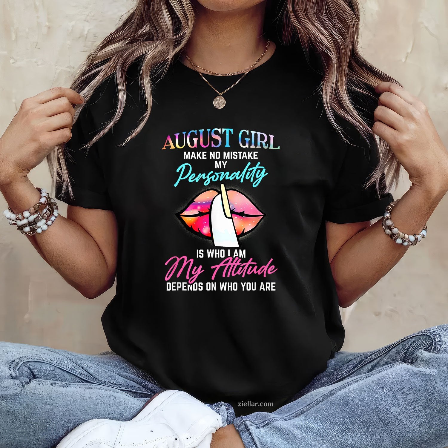 August Queen Personality Tee and T-Shirt, Bold Lips Birthday T-Shirt for Women Adults