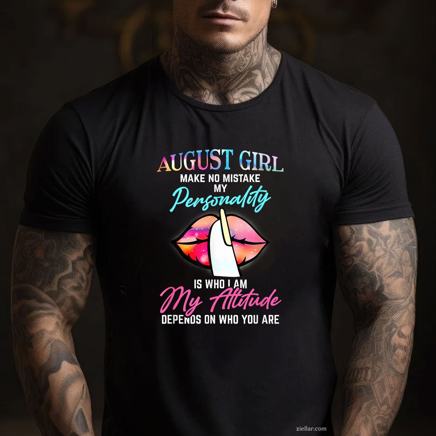August Queen Personality Tee and T-Shirt, Bold Lips Birthday T-Shirt for Women Adults
