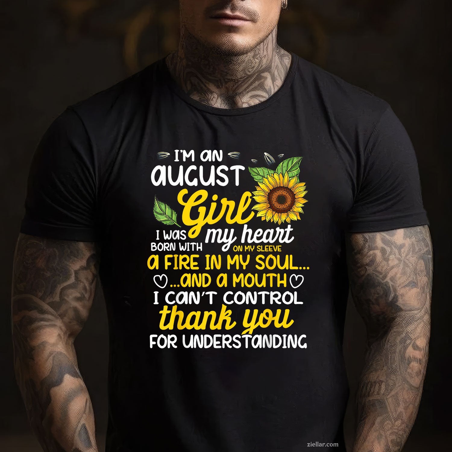 August Sunflower Girl Tee and T-Shirt, Queen Born in August Birthday T-Shirt for Women Adults