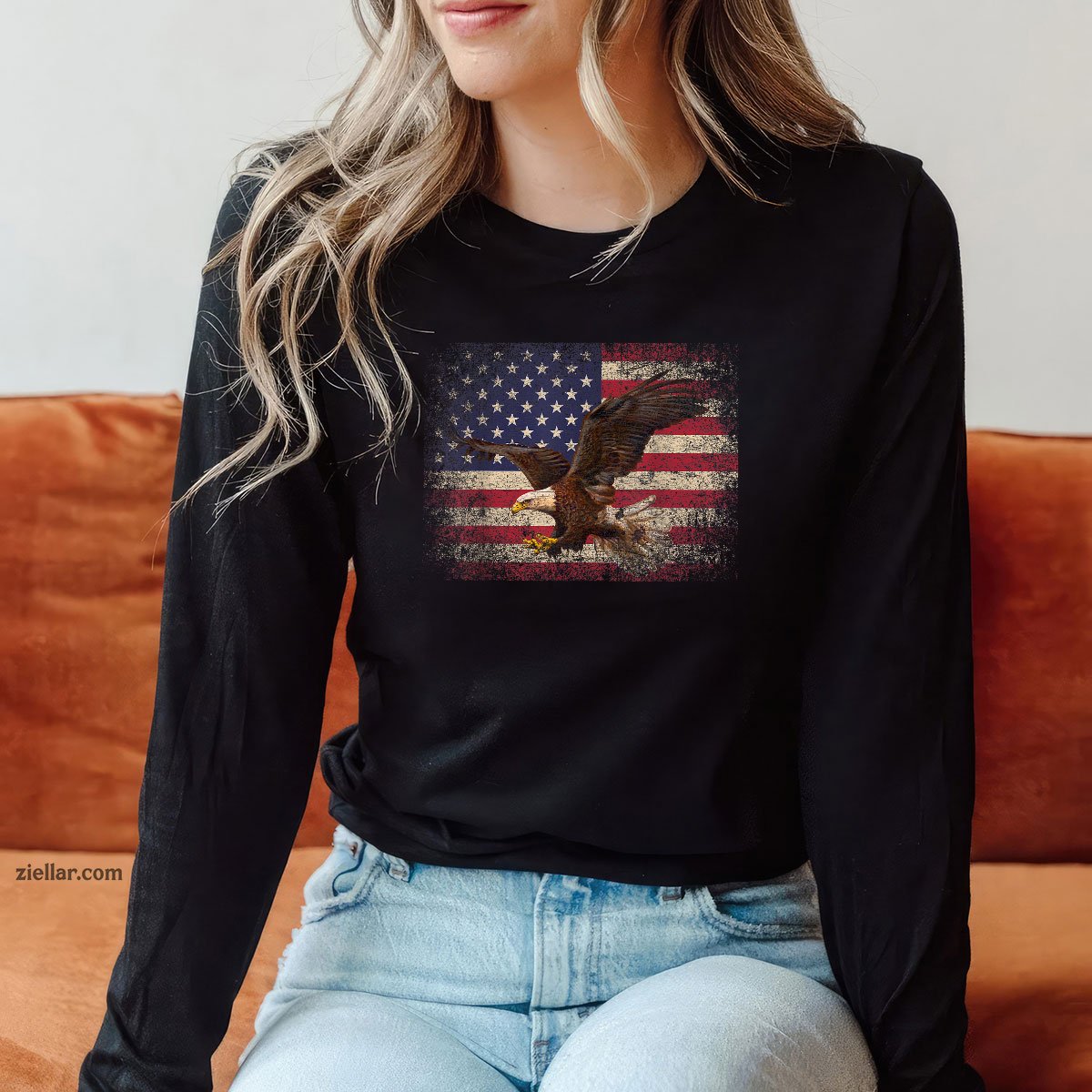 Bald Eagle 4th of July Christmas Gift American Flag Country Long Sleeve Shirt
