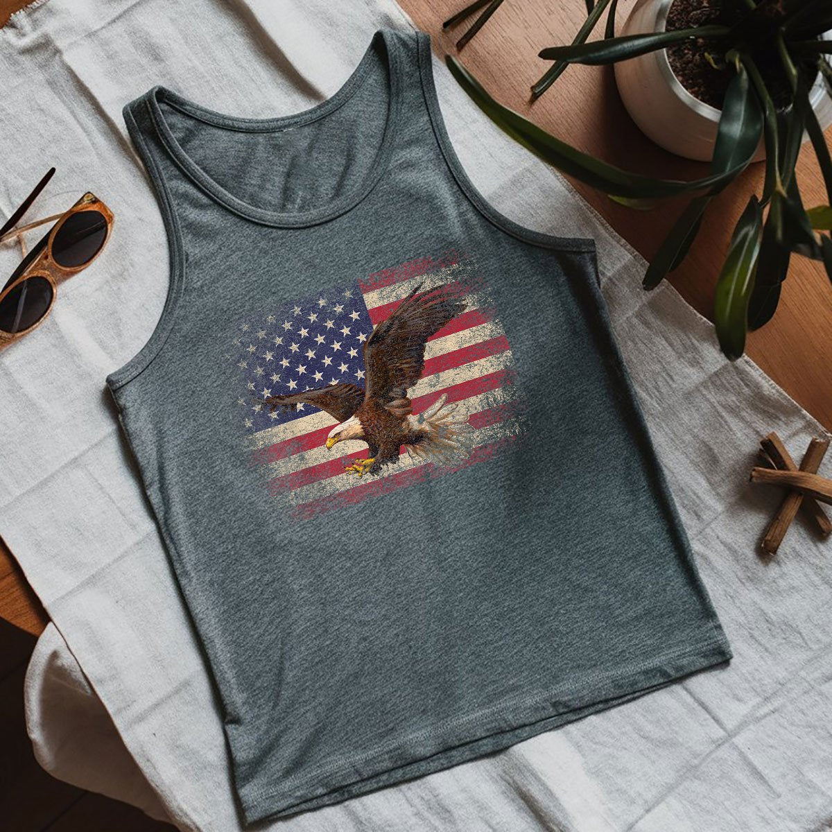Bald Eagle 4th of July Christmas Gift American Flag Country Tank Top Shirt