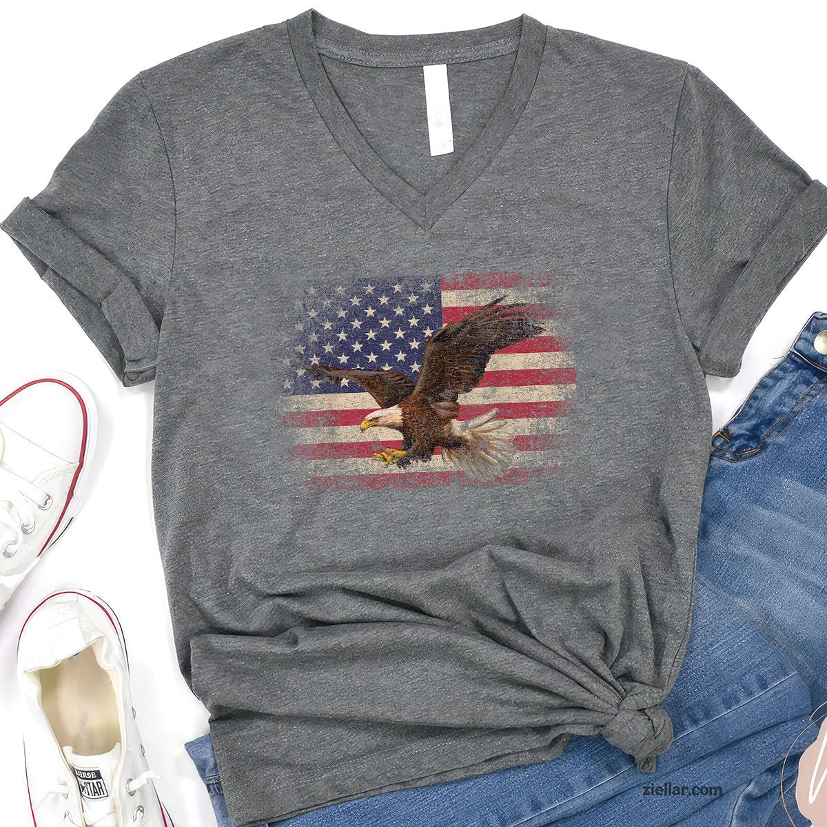 Bald Eagle 4th of July Christmas Gift American Flag Country V-Neck Shirt
