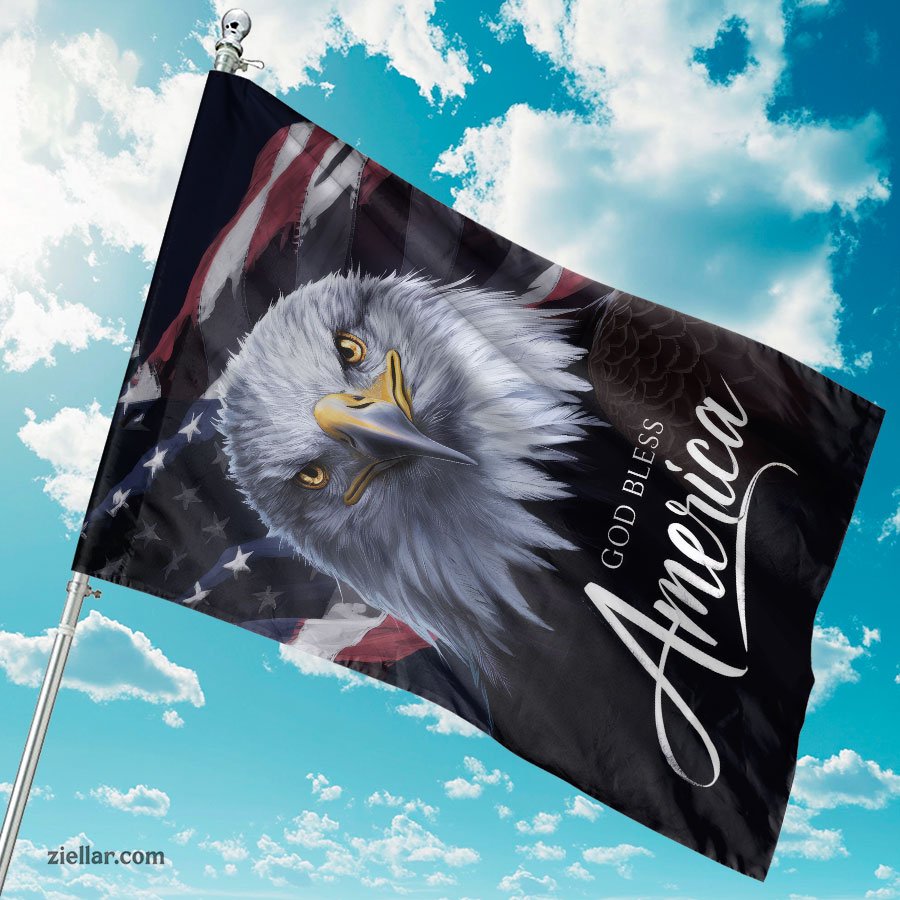 Bald Eagle Soaring with American Flag Background Proud USA Patriotic Decor