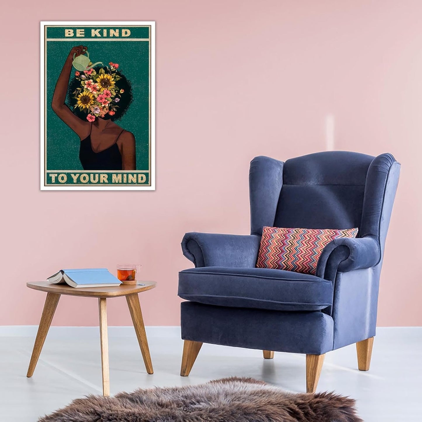 Be Kind To Your Mind Poster and Canvas, Fashion Black Girl Wall Art, Mental Health Quote Painting Floral Positivity Decor