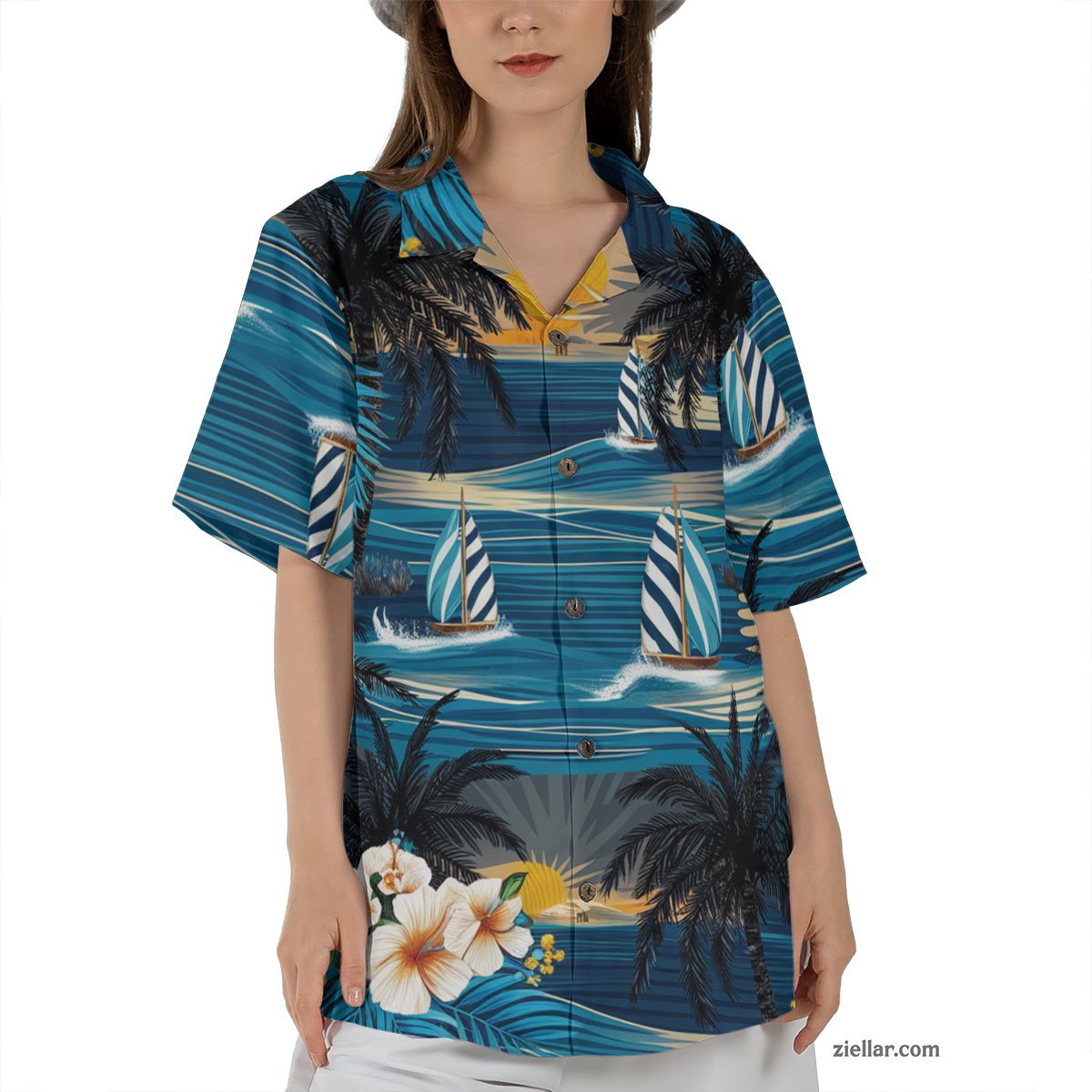 Beach Sunset Palm Hawaiian Shirt and Tee, Summer Party Shirt for Men Women