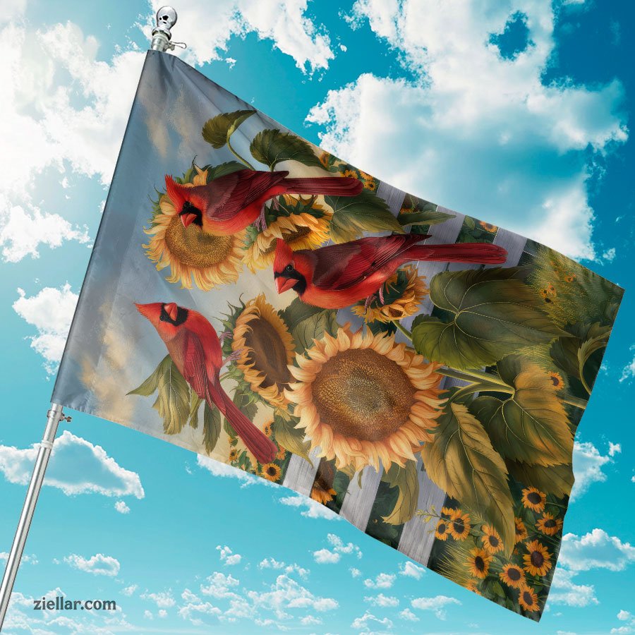 Beautiful Cardinals and Sunflowers Garden Flag Decorative Outdoor Yard Banner