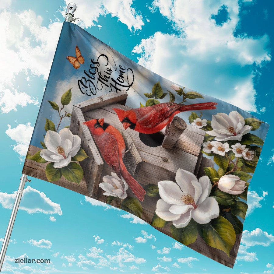 Beautiful Red Cardinals with Flowers Nature Wildlife Garden Flag Home Decor
