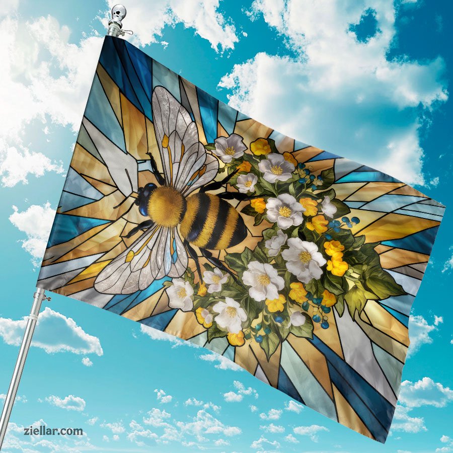 Bee Stained Glass Style Garden Flag Outdoor Yard Decor Spring Summer Banner