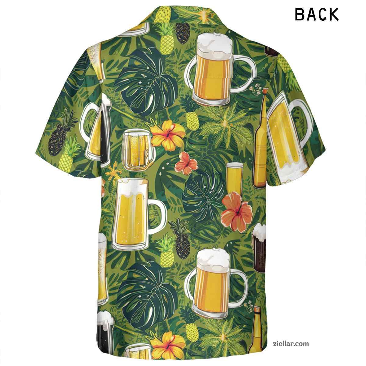 Beer & Pineapple Print Hawaiian Shirt Tee, Tropical Beach Party Outfit