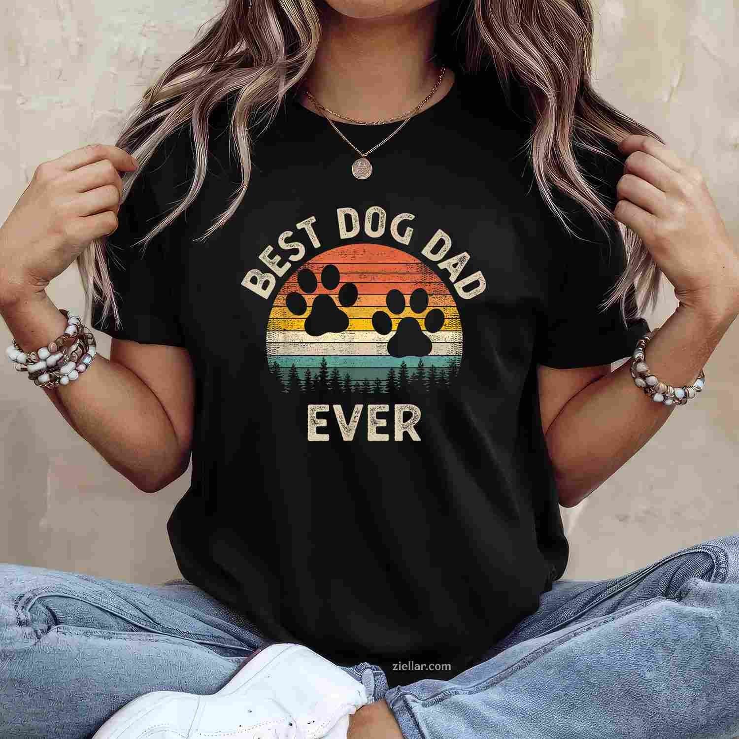 Best Dog Dad Ever Vintage T-Shirt, Father'S Day Dog Lover Vintage Graphic Tee For Men Adults