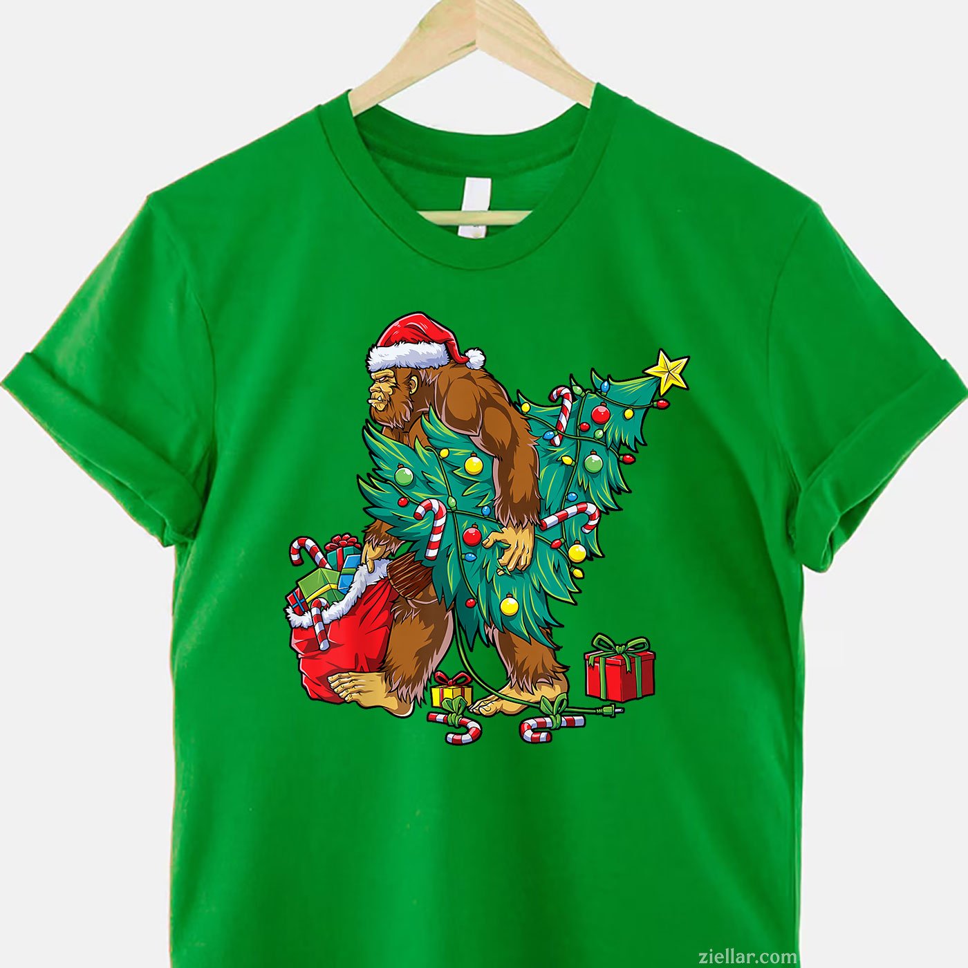 Bigfoot Christmas Lights Tee and T-Shirt, Funny Sasquatch Holiday T-Shirt for Men Adults