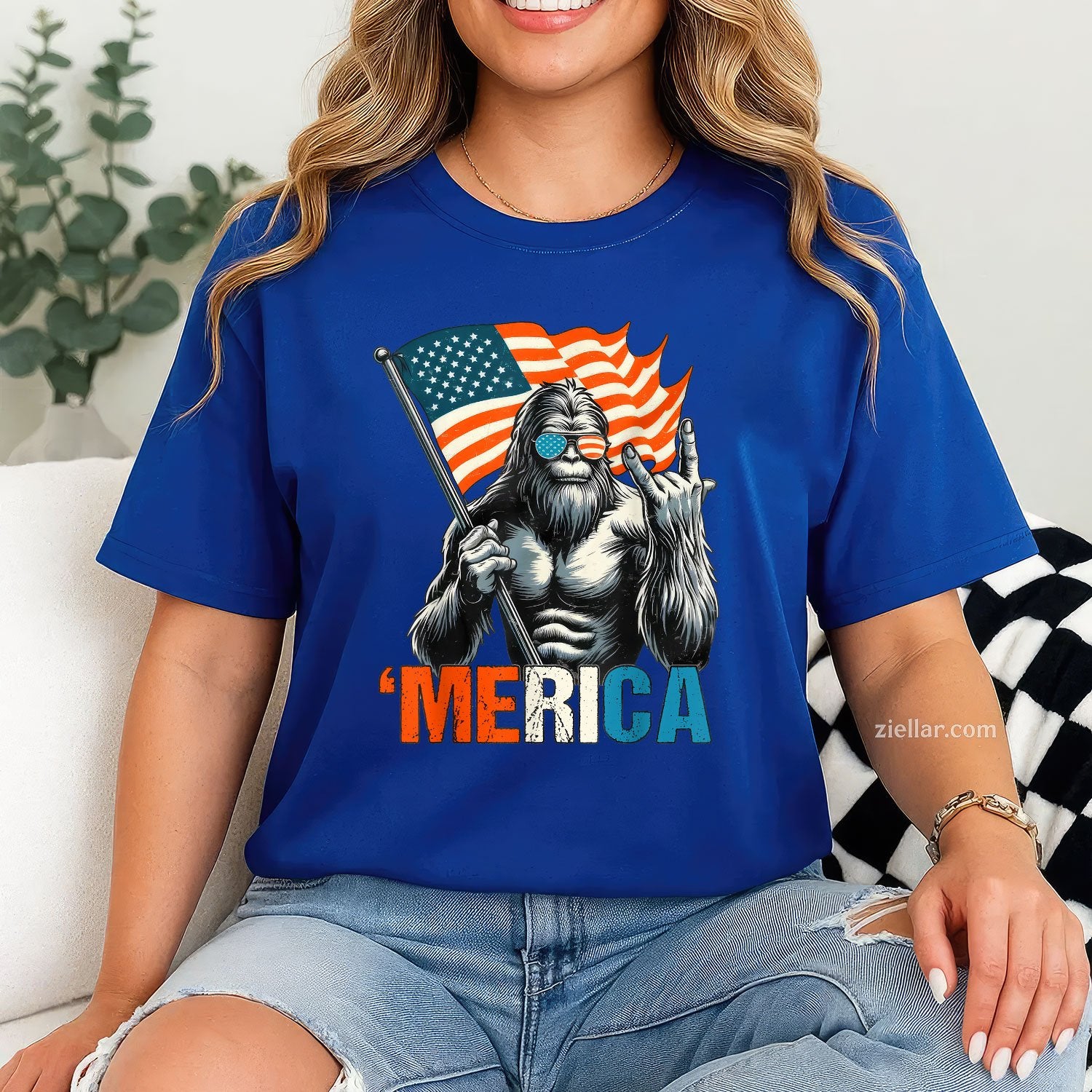 Bigfoot Merica Rock American Flag Patriotic 4th Of