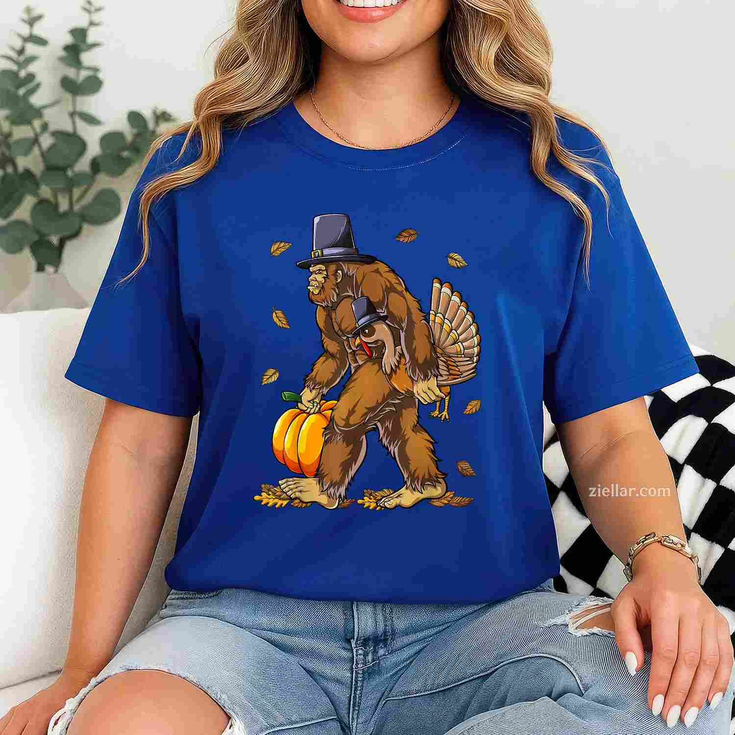Bigfoot Pilgrim Turkey Pumpkin Day Coolest Autumn T-Shirt And Tee For Men And Boys