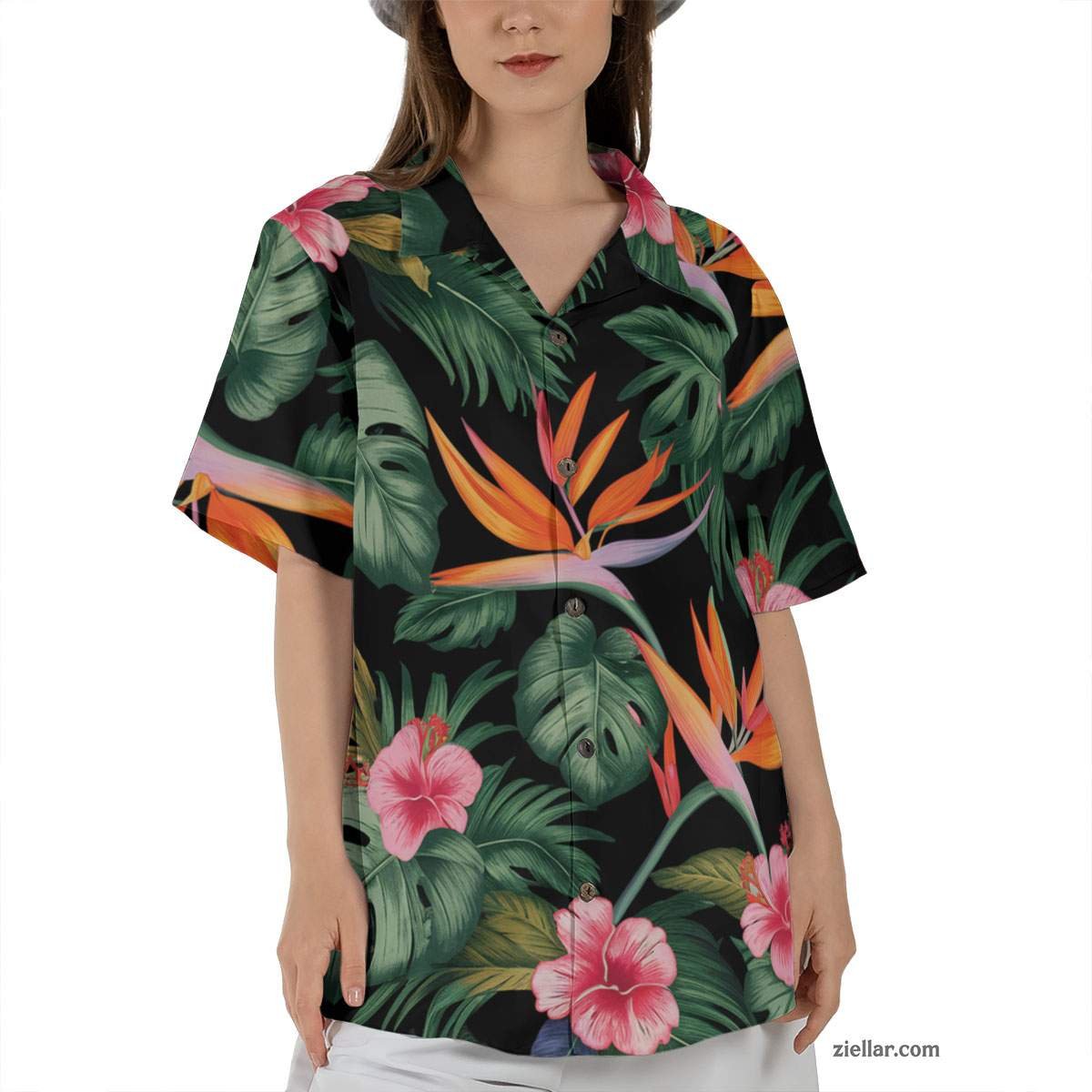 Bird of Paradise Hawaiian Shirt Tee, Tropical Black Aloha Beach Party Wear