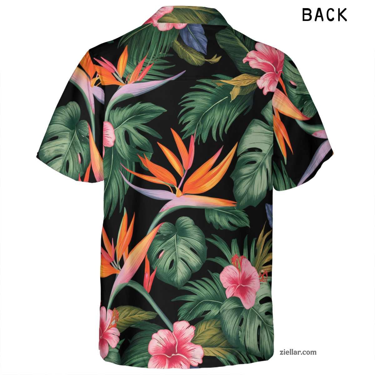 Bird of Paradise Hawaiian Shirt Tee, Tropical Black Aloha Beach Party Wear