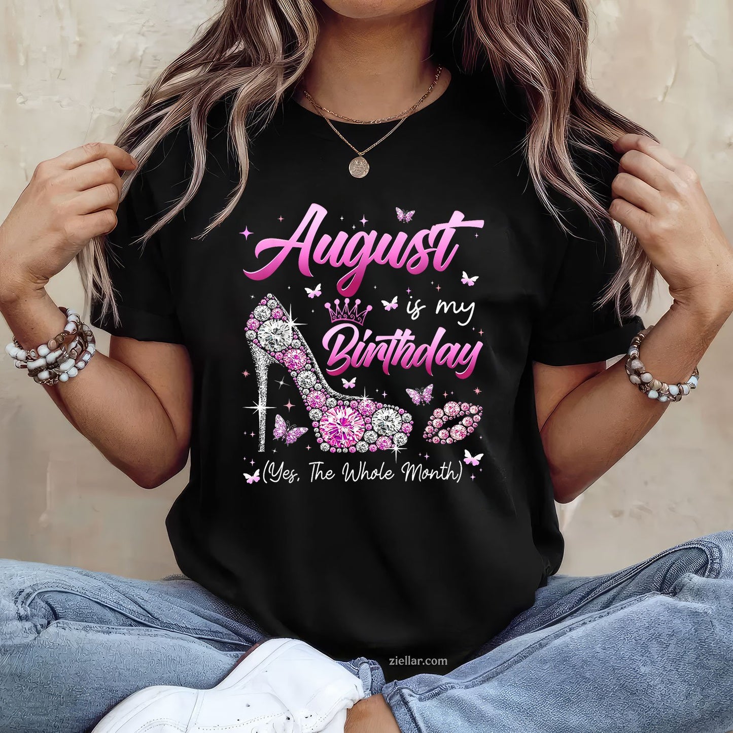 Birthday Queen in August Tee and T-Shirt, Whole Month T-Shirt Gift for Women Adults