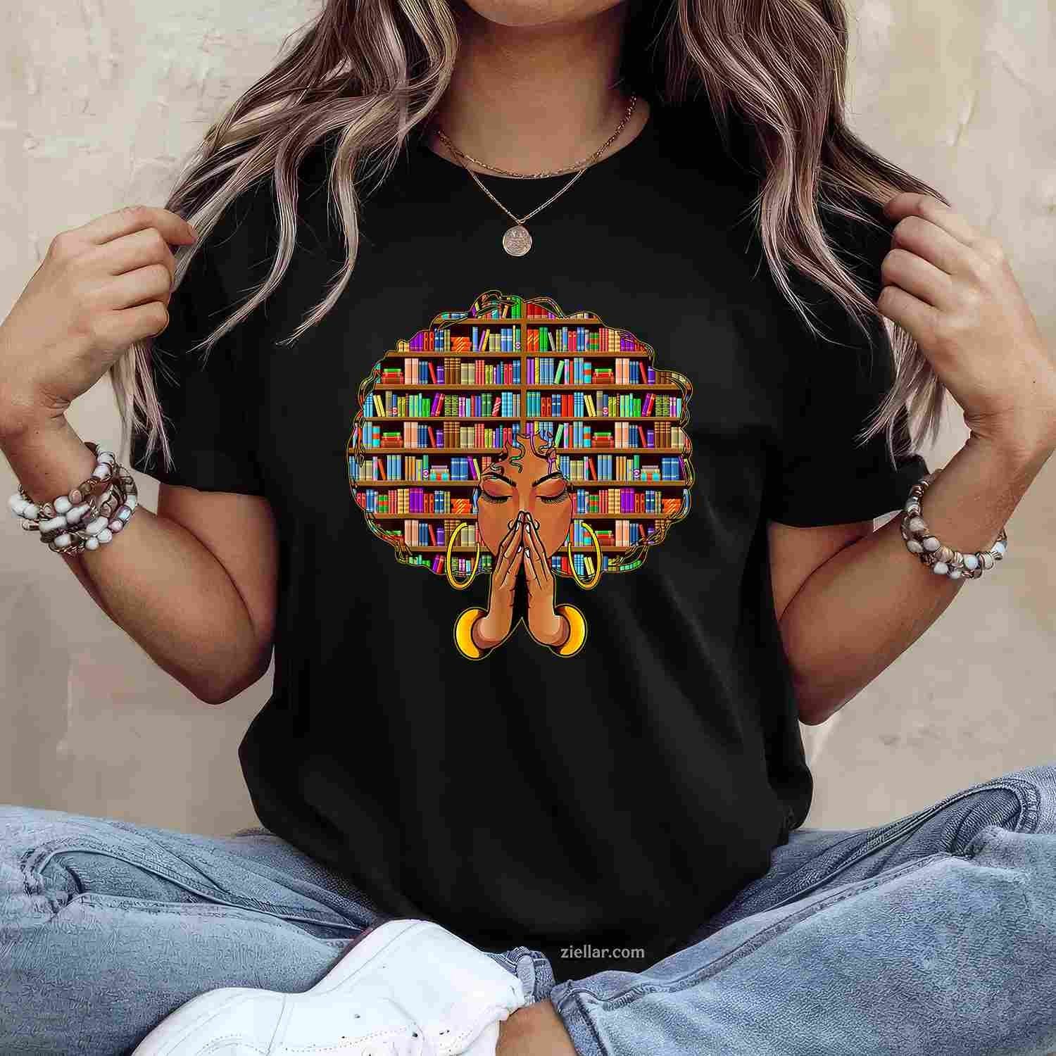 Black History Month Afro Women Girls Book Lover Librarian T-Shirt