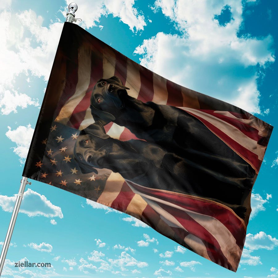 Black Labrador Dogs Wrapped in American Flag Patriotic Garden Yard Flag Decor