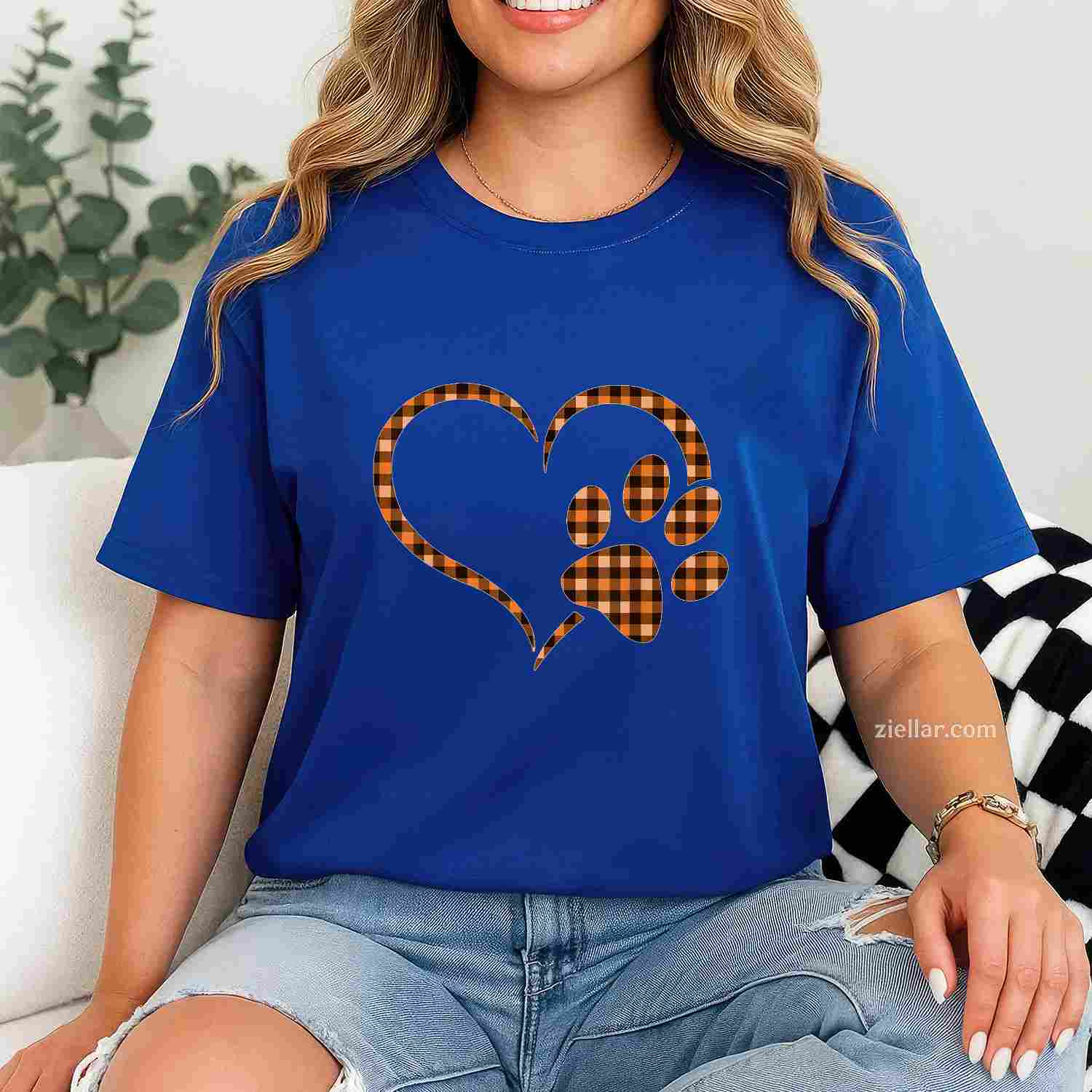 Black Orange Plaid dog paw Print heart Halloween Fall Autumn T-Shirt and Tee for Adults Men Women Unisex