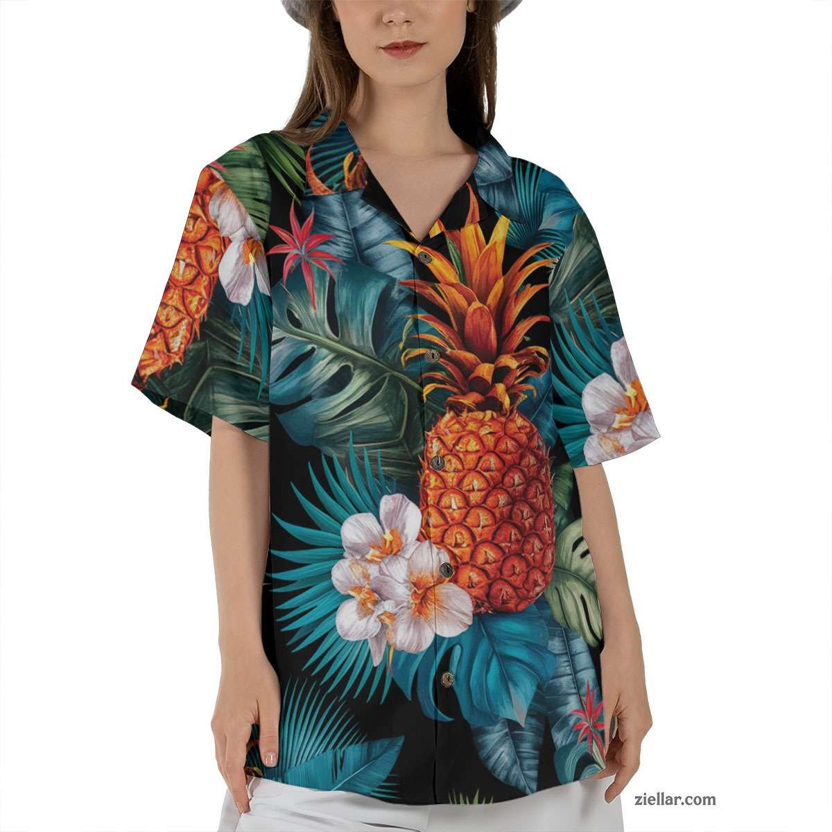 Black Teal Gold Leaf Hawaiian Shirt and Tee, Aloha Summer Party Wear