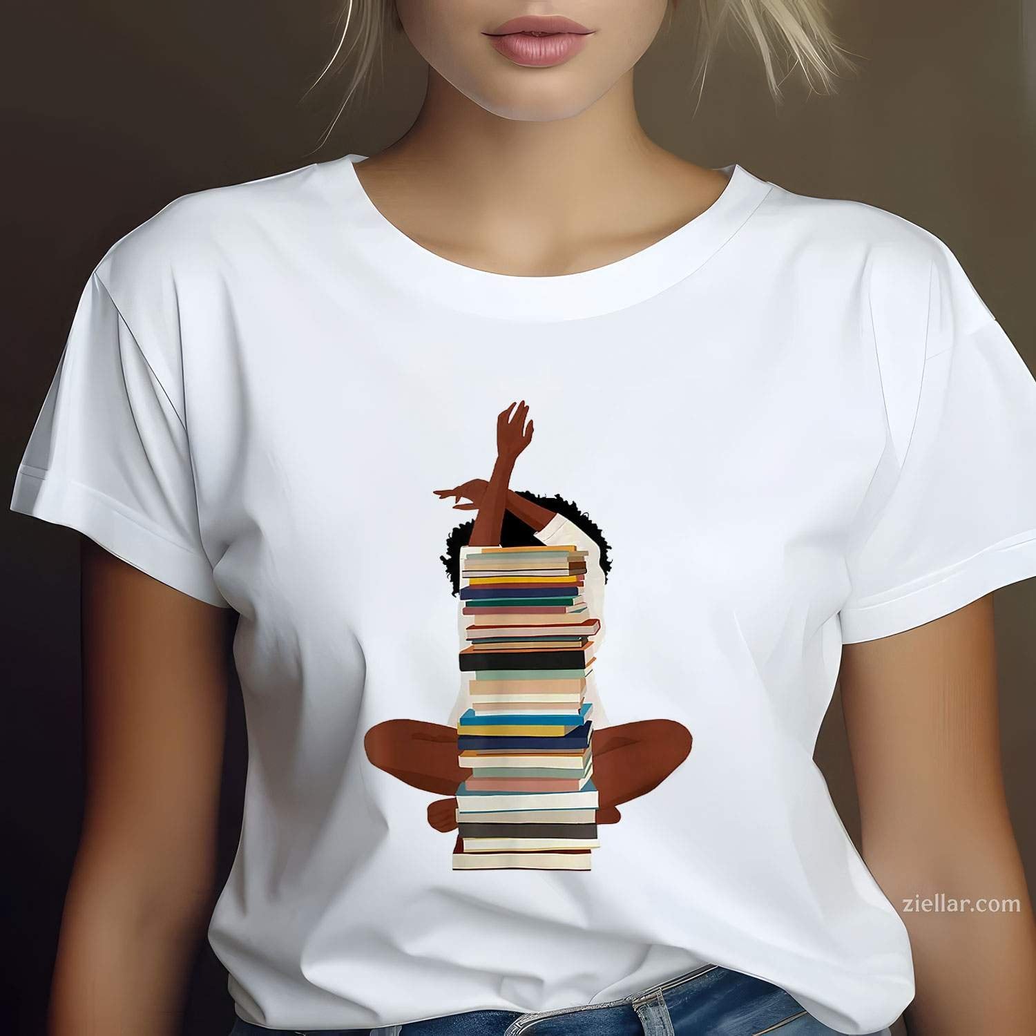 Black Woman And Books Stack - Afro Girl Reading Lover T-Shirt