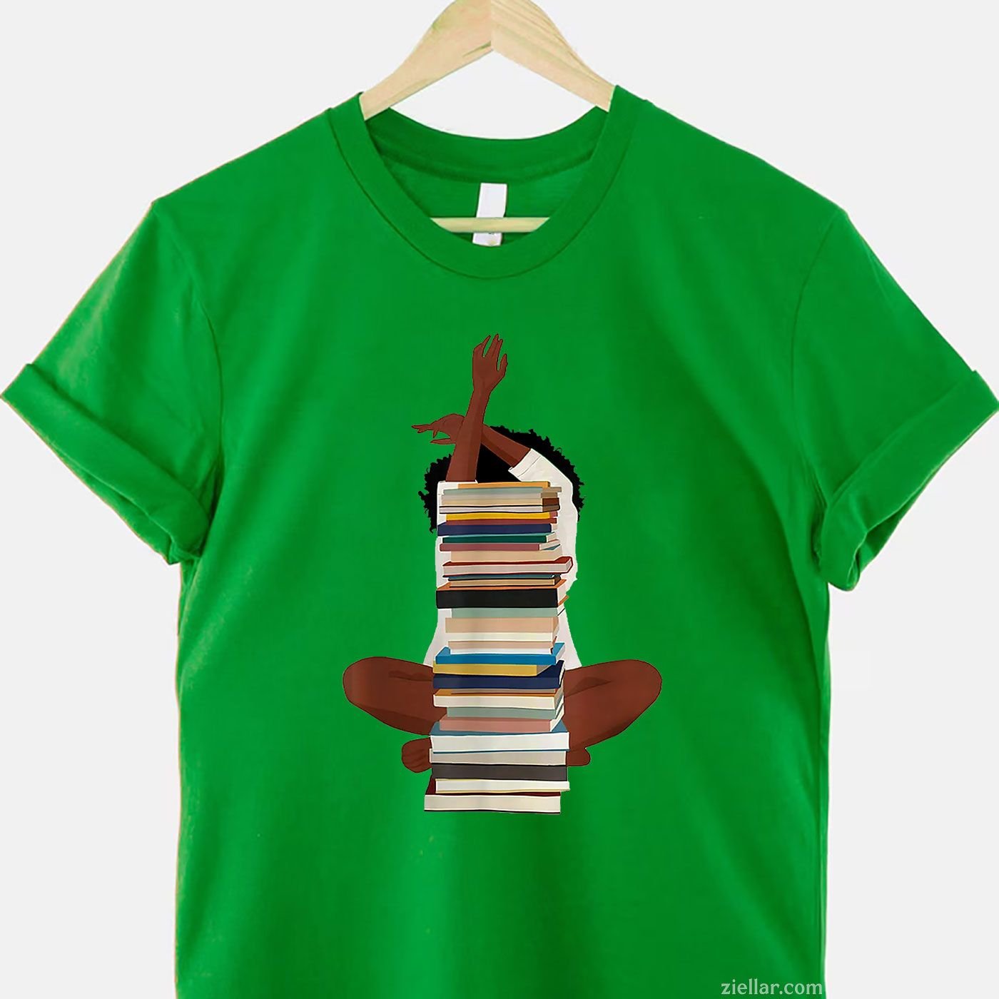 Black Woman And Books Stack - Afro Girl Reading Lover T-Shirt