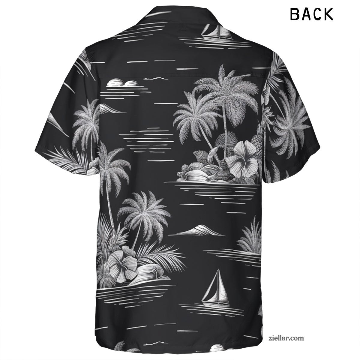 Black & White Tropical Hawaiian Shirt Tee, Vintage Aloha Shirt for Adults