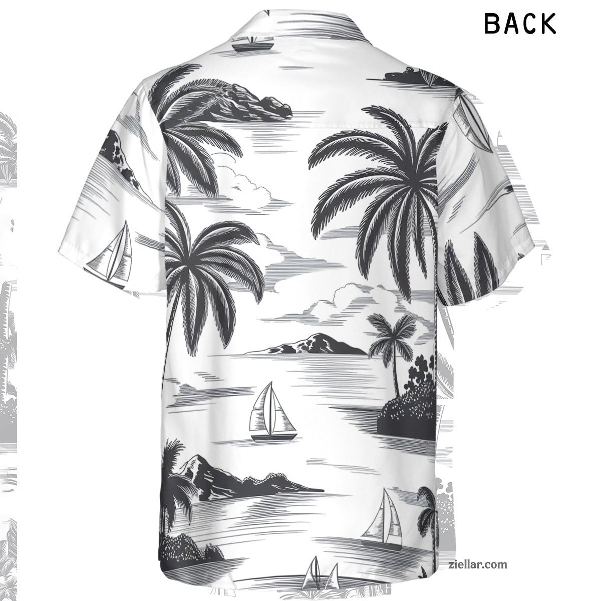 Black and White Tropical Sailboat and Palm Tree Hawaiian Shirt for Men Women – Cool and Breezy Summer Apparel