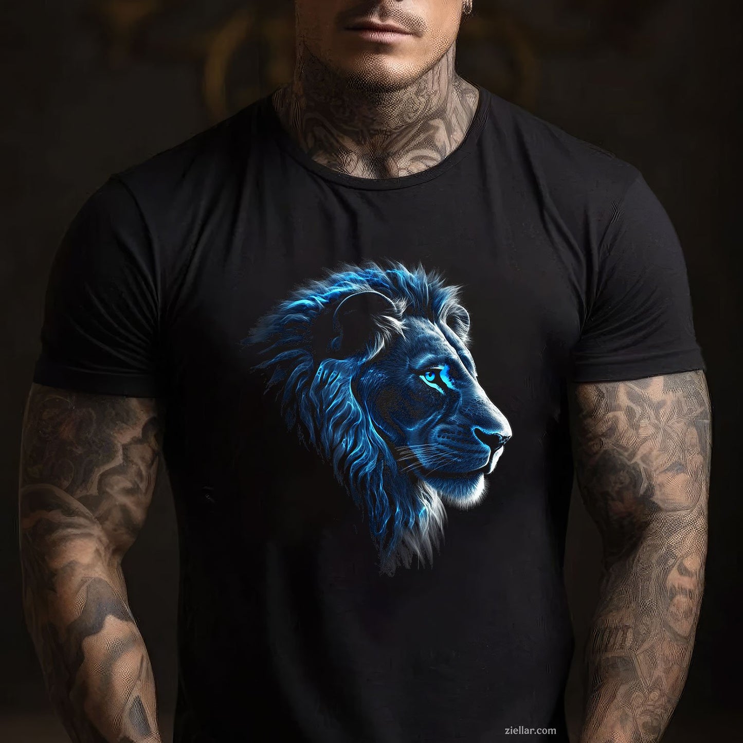 Blue Eyes Lion Artwork Tee and T-Shirt, Realistic Zoo Animal T-Shirt for Adults