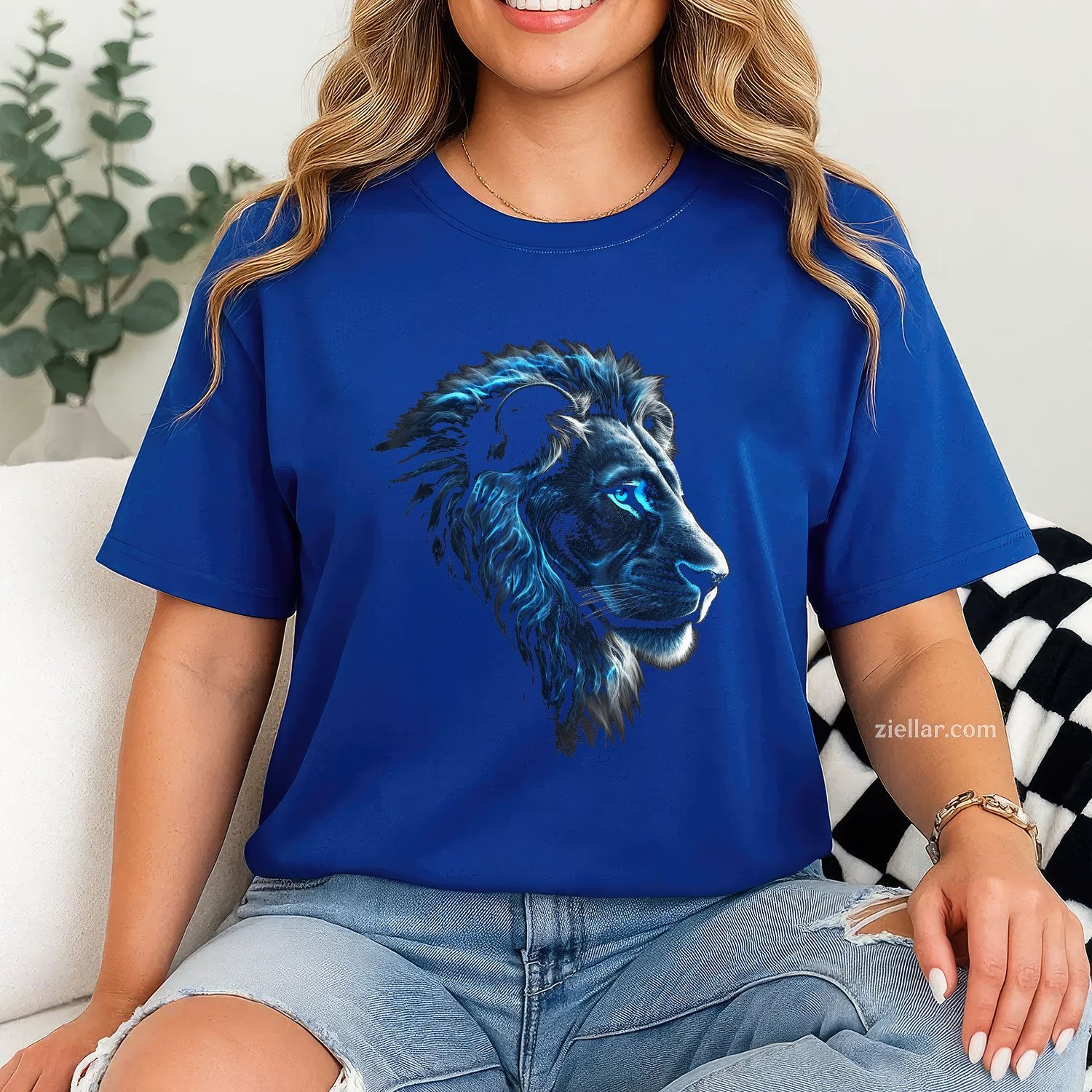 Blue Eyes Lion Artwork Tee and T-Shirt, Realistic Zoo Animal T-Shirt for Adults