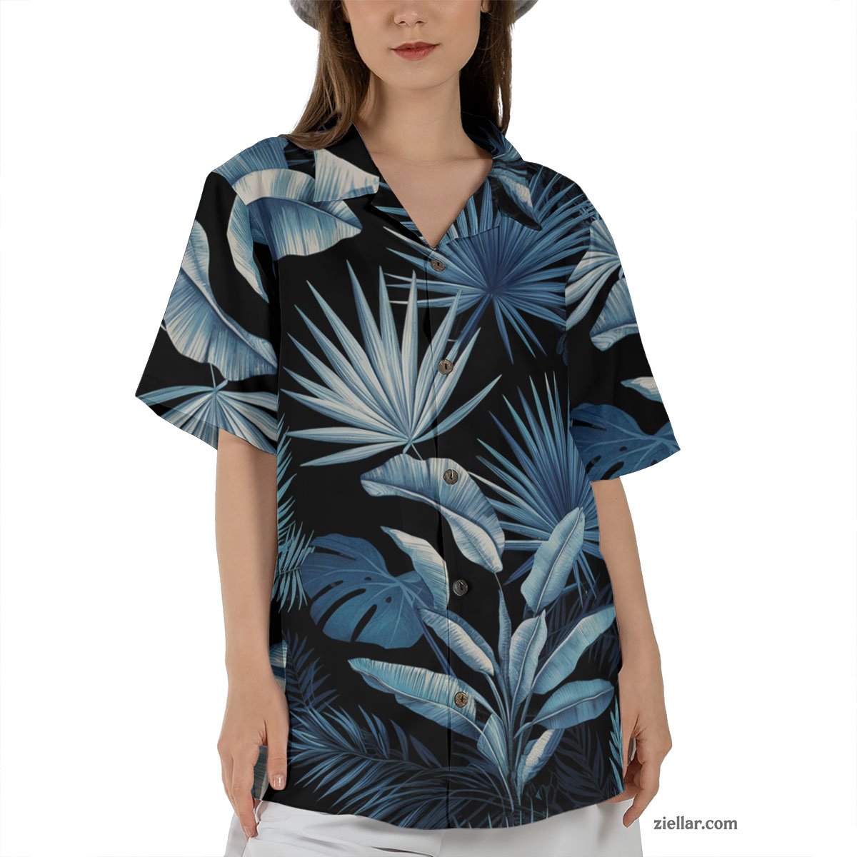 Blue Foliage Hawaiian Shirt and Tee, Tropical Beach Gift for Men Women