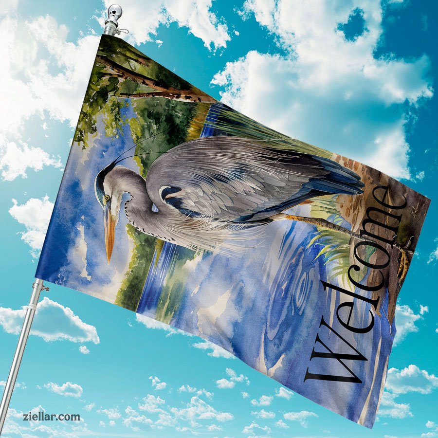 Blue Heron Beach Garden Flag 12x18 Coastal Seabird Ocean Yard Outdoor Decor