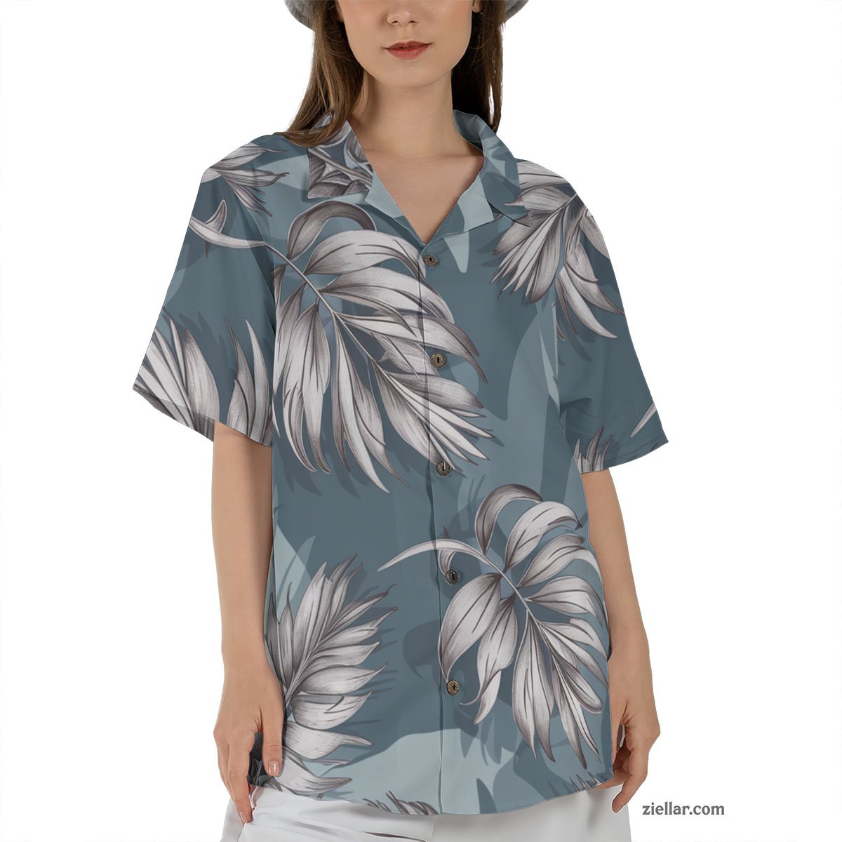 Blue Palm Leaf Print Hawaiian Shirt and Tee, Summer Tropical Vacation Wear